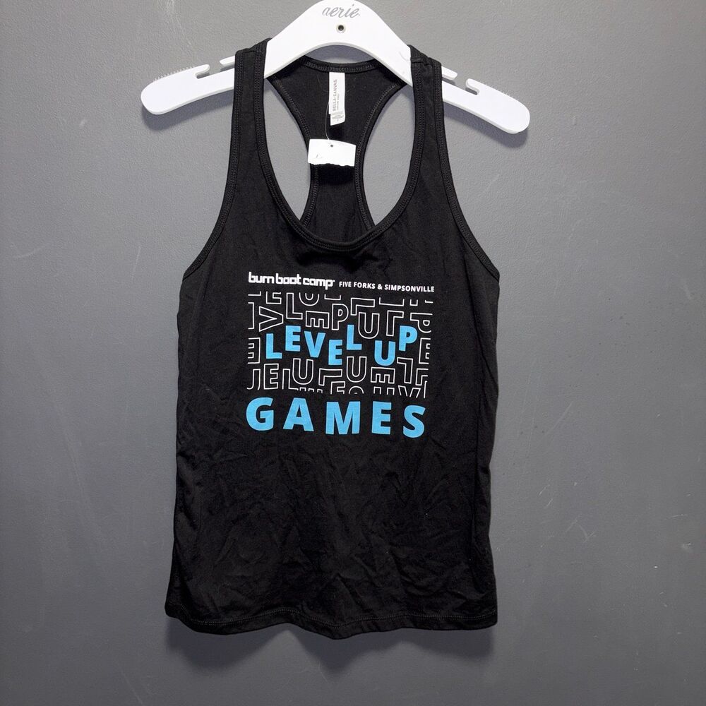 Burn Boot Camp Womens Level Up Games Graphic Black Tank Top Small